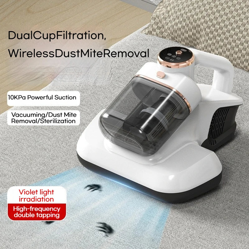 Dual-Cup Mite Remover: 10000Pa Suction, UV Sterilization, LED 3-Speed, Double Dust Cup, Ergonomic Handle