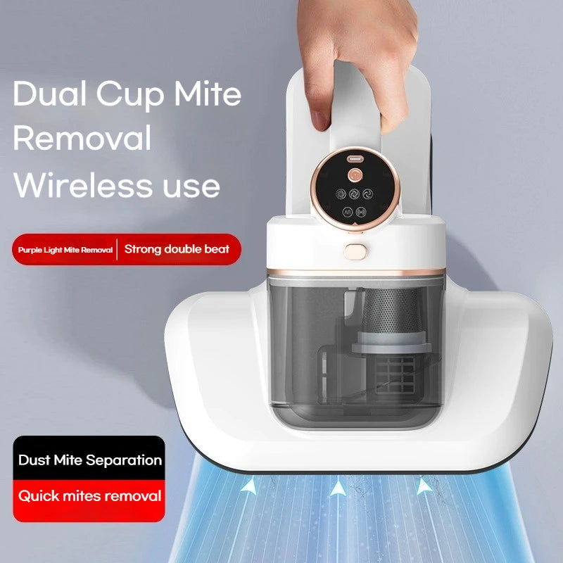 Dual-Cup Mite Remover: 10000Pa Suction, UV Sterilization, LED 3-Speed, Double Dust Cup, Ergonomic Handle
