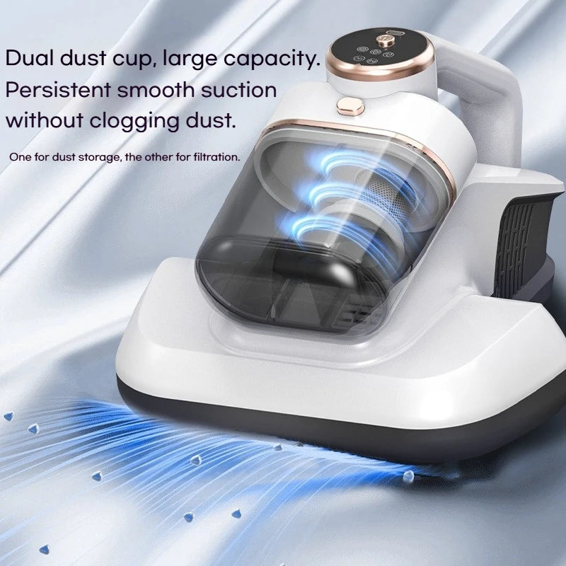 Dual-Cup Mite Remover: 10000Pa Suction, UV Sterilization, LED 3-Speed, Double Dust Cup, Ergonomic Handle